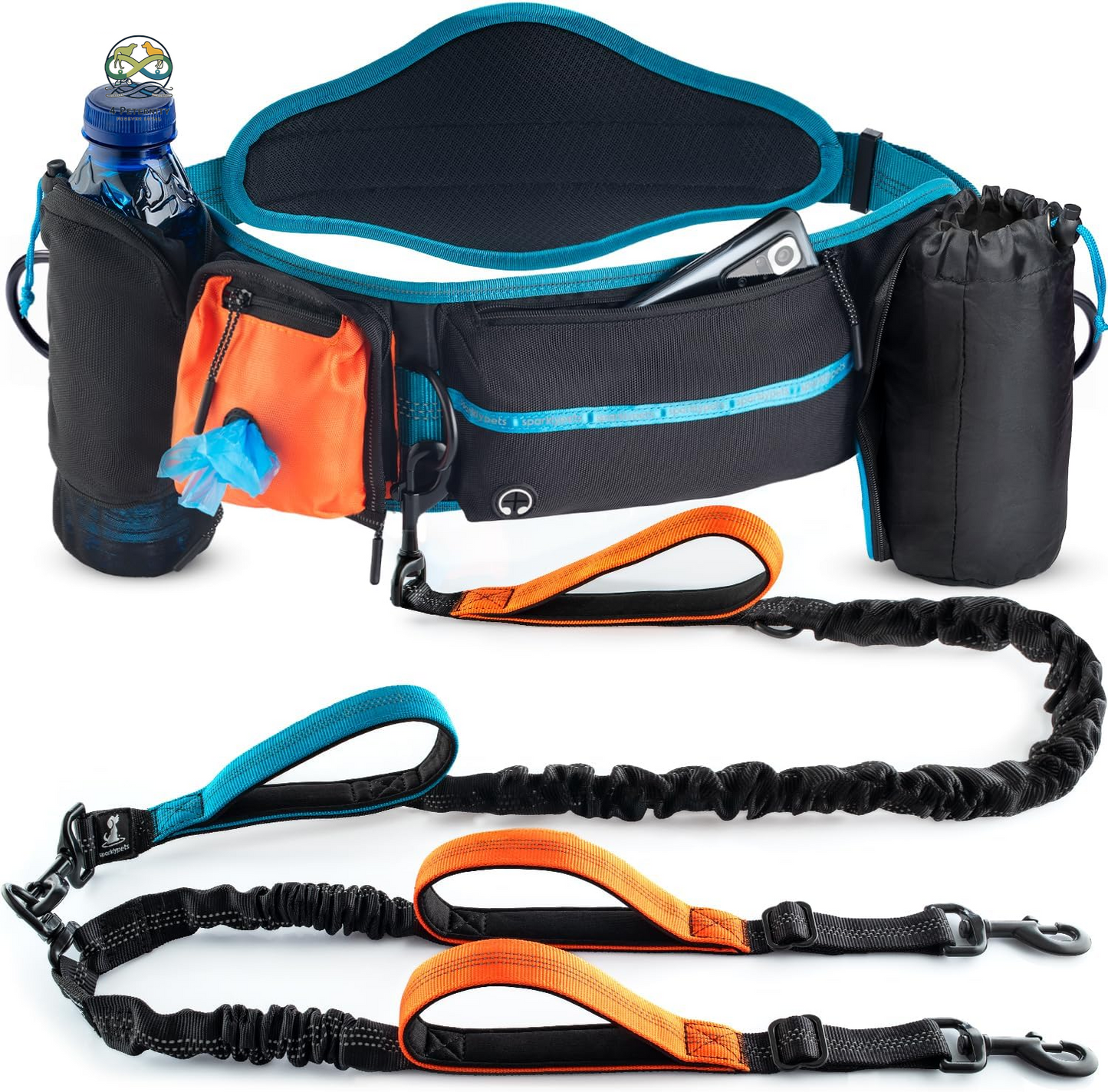 Hands Free Double Dog Leash – Dual Leash for Medium and Large Breeds – Lead for 2 Dogs with Padded Handles, Reflective Stitches, No Pull, Tangle Free
