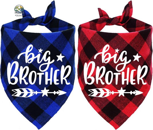 2 Pack Big Brother Plaid Dog Bandana, Pregnancy Announcement Plaid Dog Bandana, Gender Reveal Photo Prop, Pet Scarf Accessories, Pet Scarves for Dogs (Blue and Red)