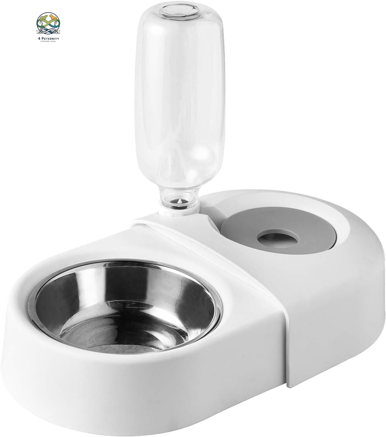 Dog Cat Food Bowls,Double Dog Bowls for Small Dogs,Automatic Drinking Water,Detachable and Stable Separation Design,Suitable for Cats/Small Dogs(White)