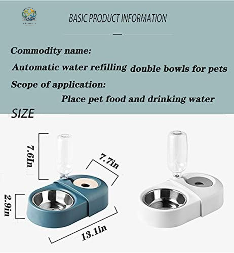Dog Cat Food Bowls,Double Dog Bowls for Small Dogs,Automatic Drinking Water,Detachable and Stable Separation Design,Suitable for Cats/Small Dogs(White)