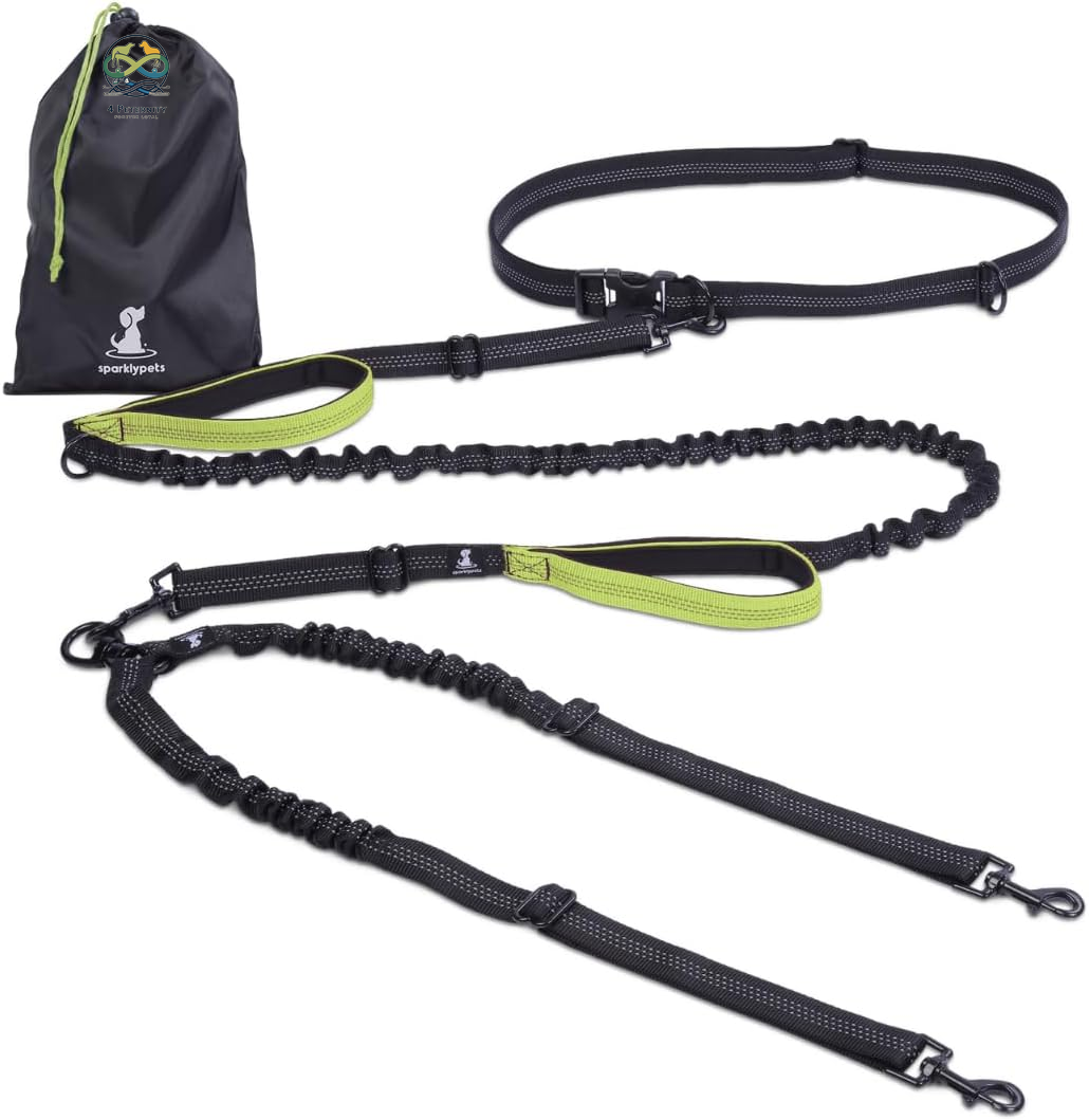 Hands Free Double Dog Leash – Dual Leash for Medium and Large Breeds – Lead for 2 Dogs with Padded Handles, Reflective Stitches, No Pull, Tangle Free