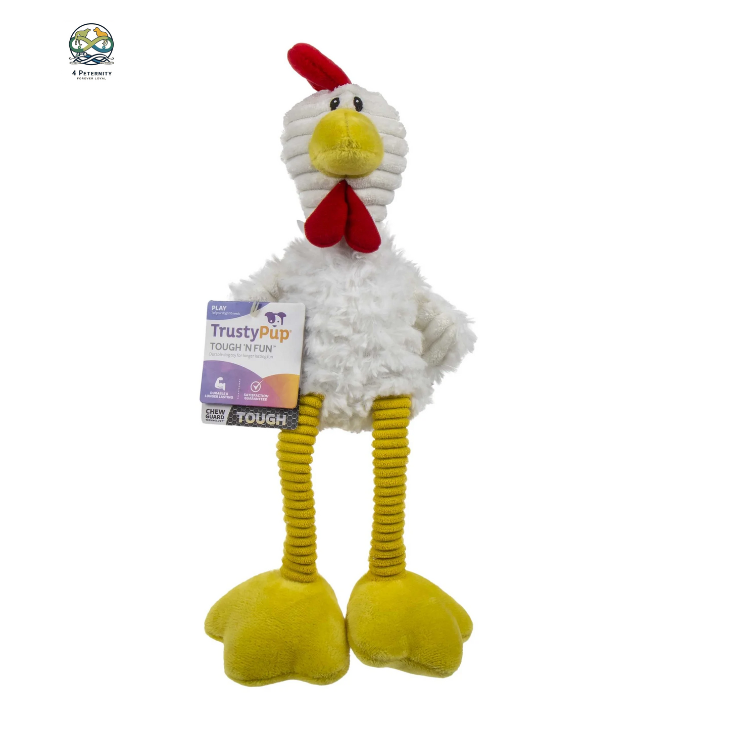 Tall Toes Plush Squeaky Chicken Dog Toy with Chew Guard Technology, White, Large