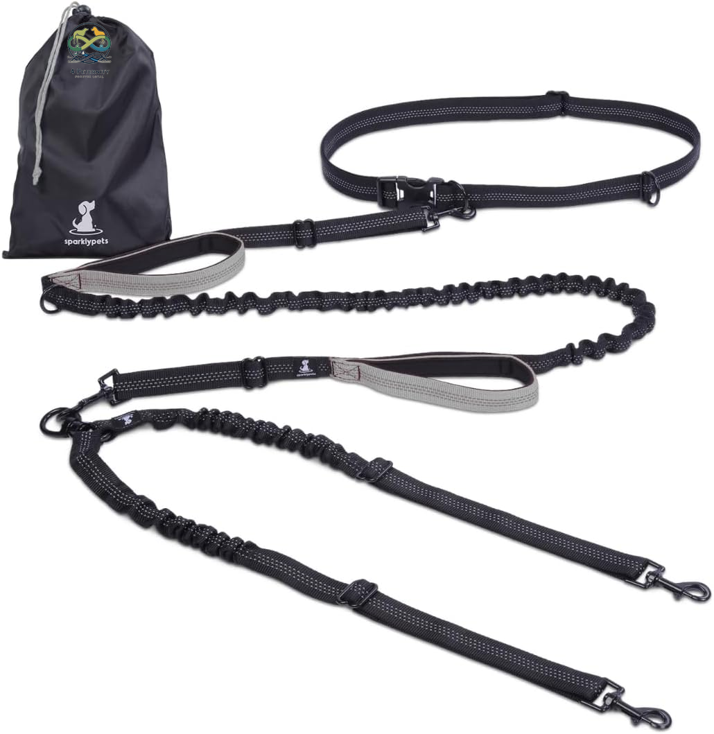 Hands Free Double Dog Leash – Dual Leash for Medium and Large Breeds – Lead for 2 Dogs with Padded Handles, Reflective Stitches, No Pull, Tangle Free