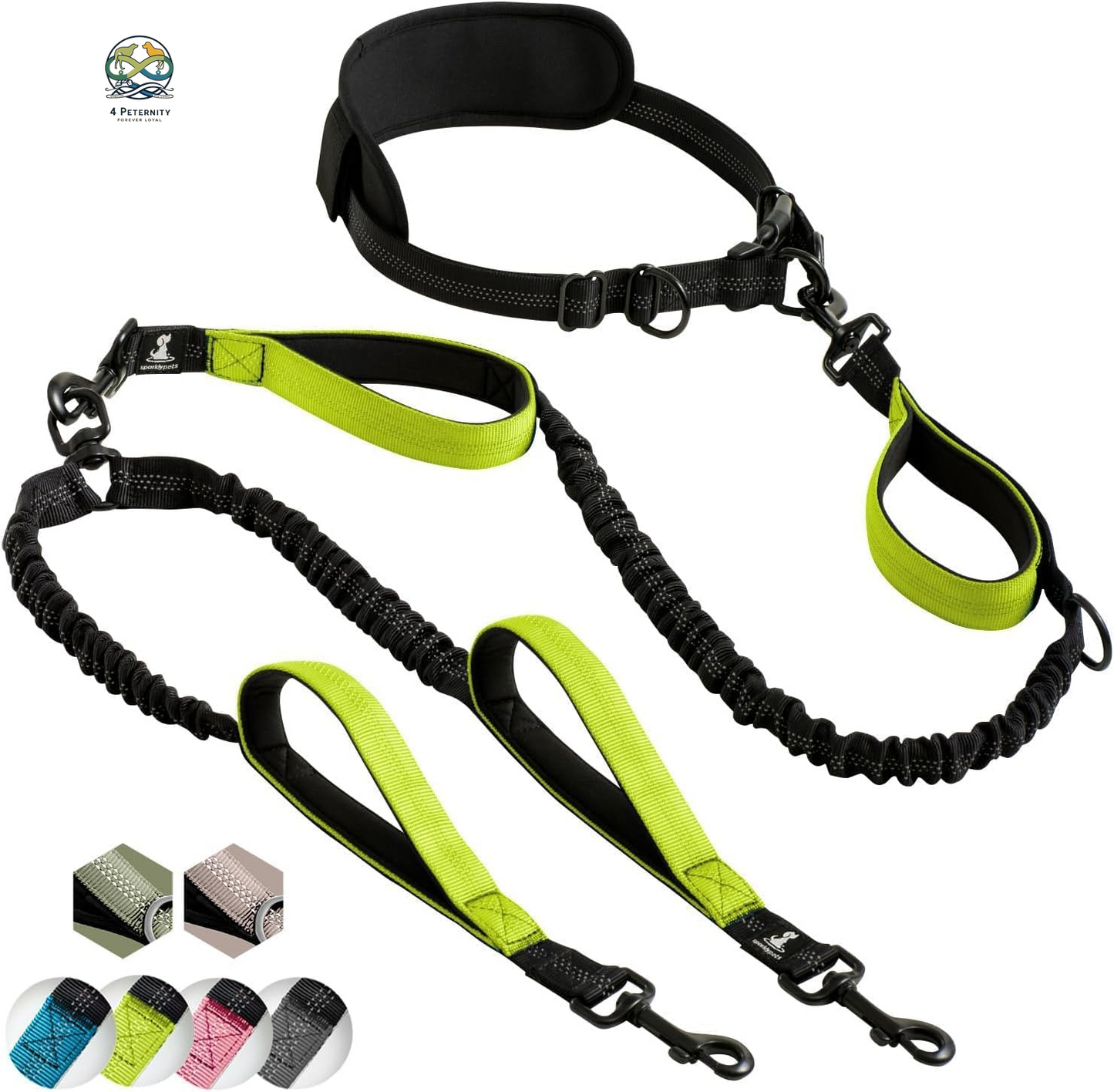 Hands Free Double Dog Leash – Dual Leash for Medium and Large Breeds – Lead for 2 Dogs with Padded Handles, Reflective Stitches, No Pull, Tangle Free