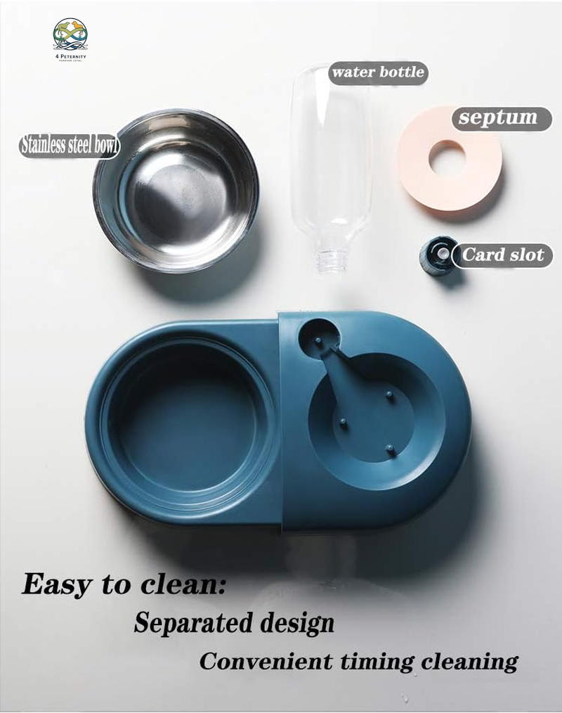 Dog Cat Food Bowls,Double Dog Bowls for Small Dogs,Automatic Drinking Water,Detachable and Stable Separation Design,Suitable for Cats/Small Dogs(White)
