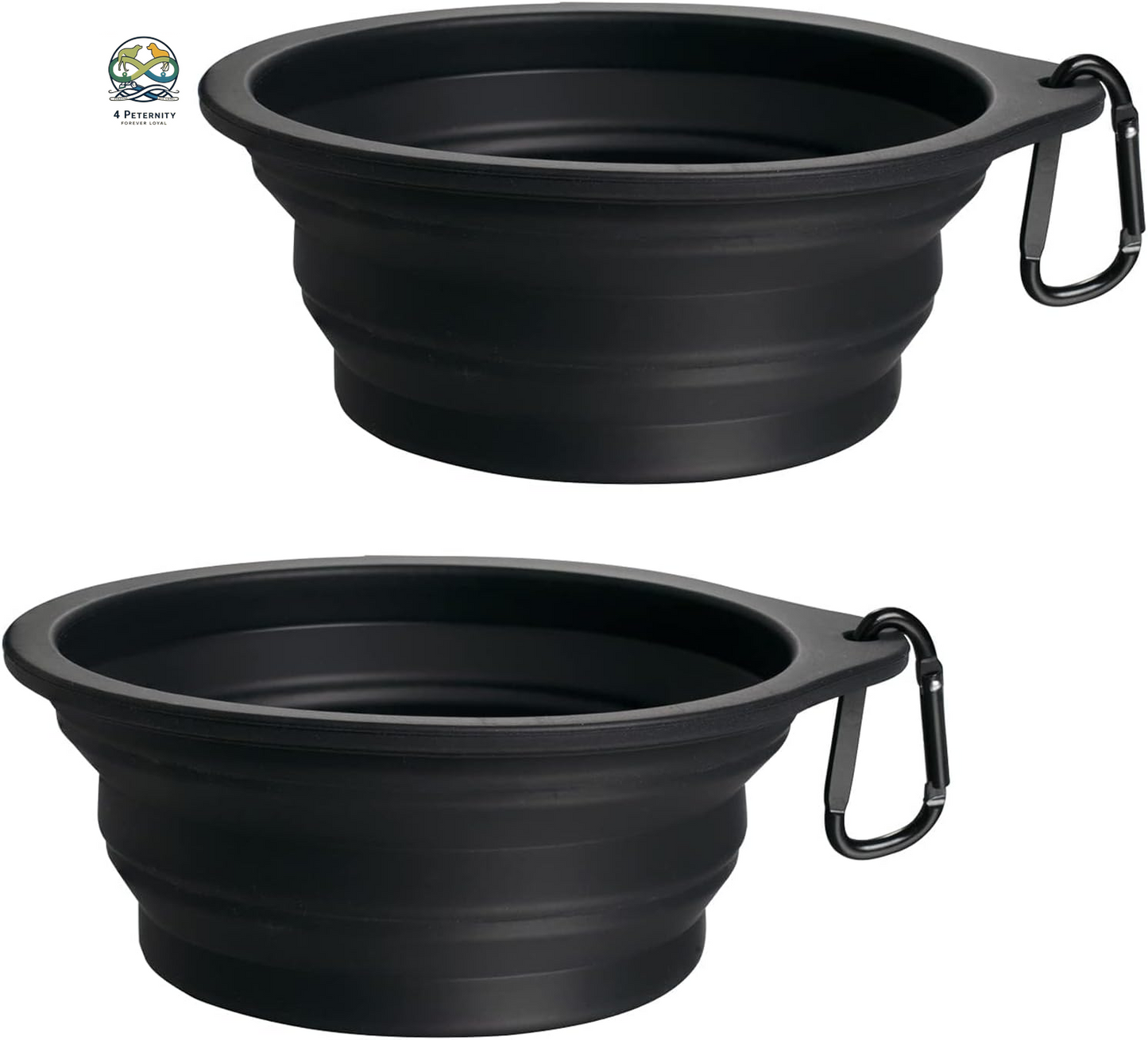 2-Pack Silicone Collapsible Dog Bowls, BPA Free Dishwasher Safe, Portable Foldable Expandable Travel Bowl, Food Water Feeding Cup Dish for Dogs Cats with 2 Carabiners (Army Green, Blue)