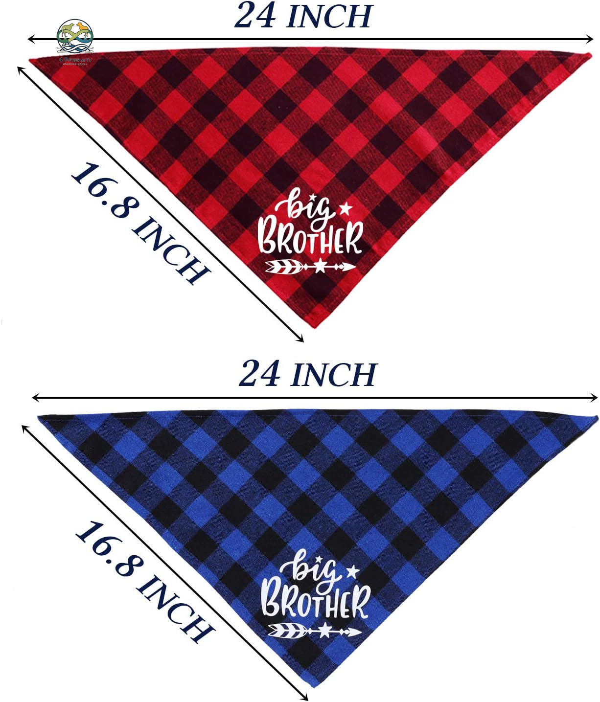 2 Pack Big Brother Plaid Dog Bandana, Pregnancy Announcement Plaid Dog Bandana, Gender Reveal Photo Prop, Pet Scarf Accessories, Pet Scarves for Dogs (Blue and Red)