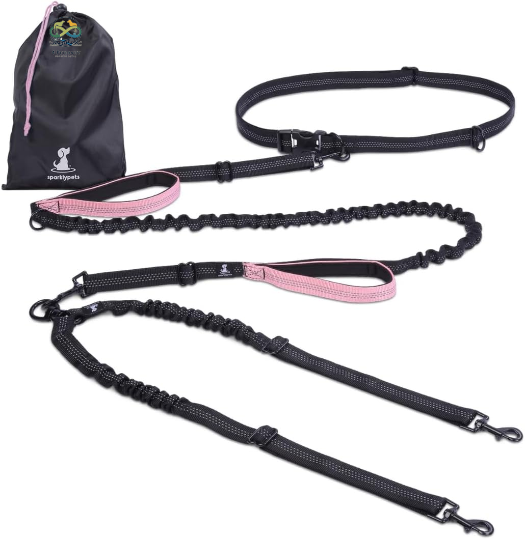 Hands Free Double Dog Leash – Dual Leash for Medium and Large Breeds – Lead for 2 Dogs with Padded Handles, Reflective Stitches, No Pull, Tangle Free