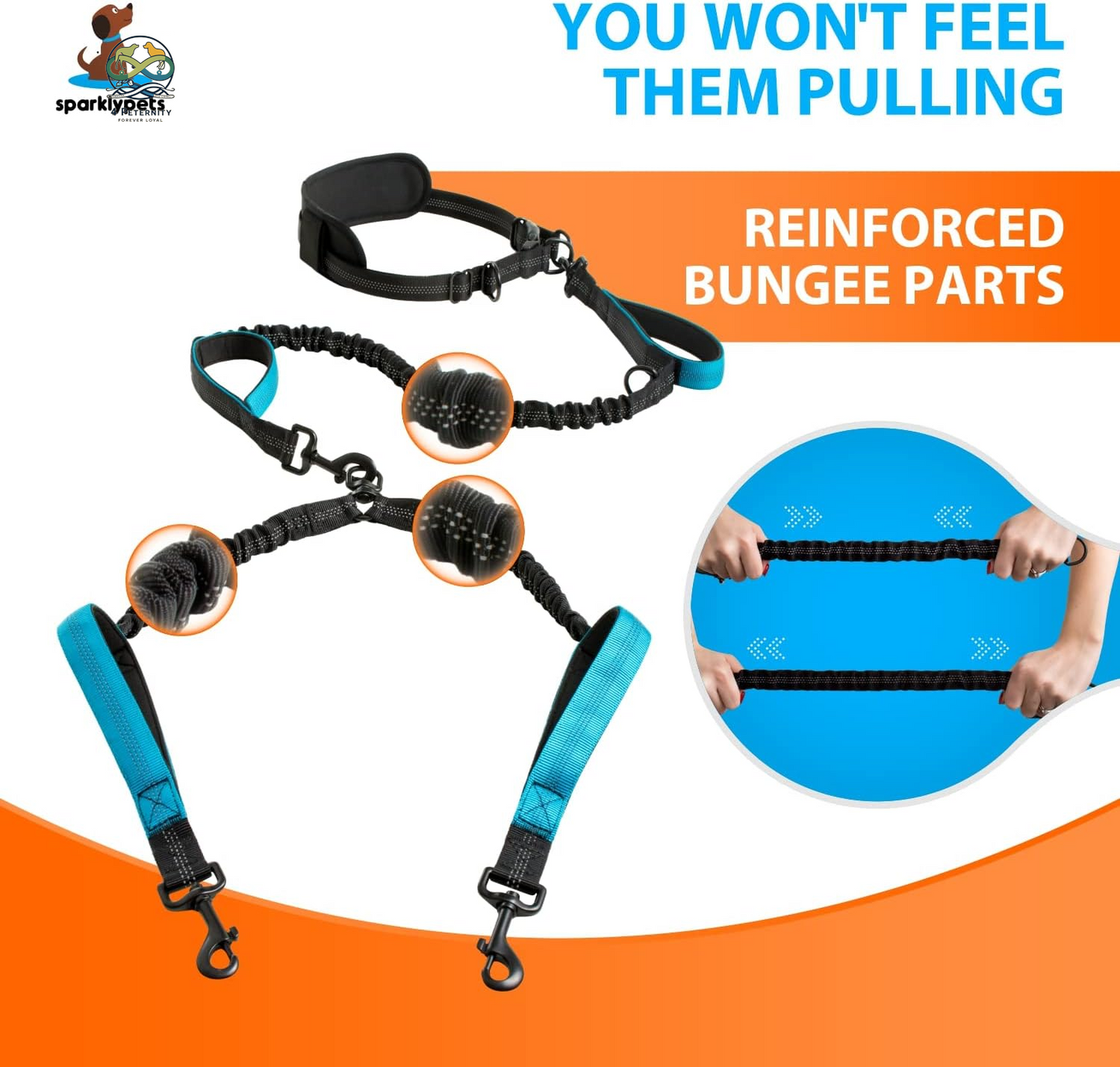 Hands Free Double Dog Leash – Dual Leash for Medium and Large Breeds – Lead for 2 Dogs with Padded Handles, Reflective Stitches, No Pull, Tangle Free