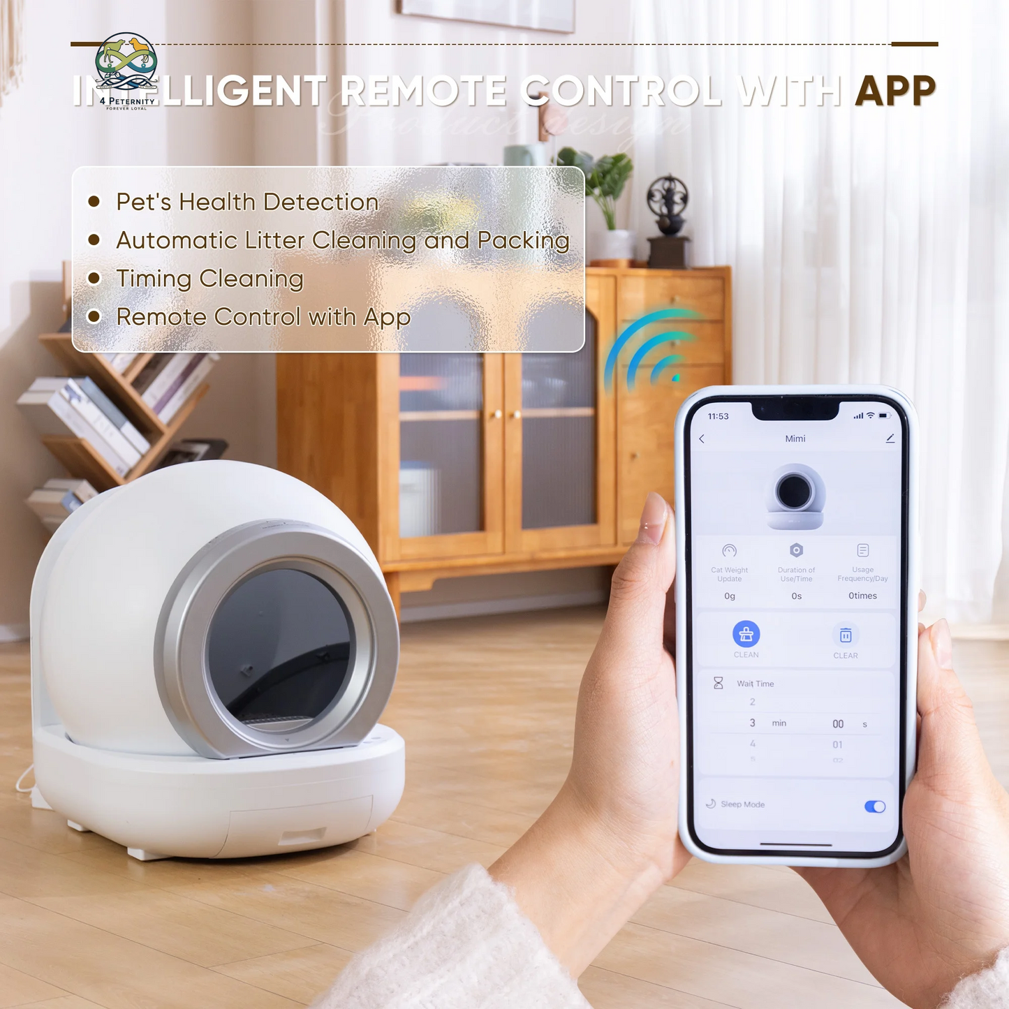 Automatic Self-Cleaning Cat Litter Box with Plastic Pad, Smart Cat Litter Box with APP Control, White