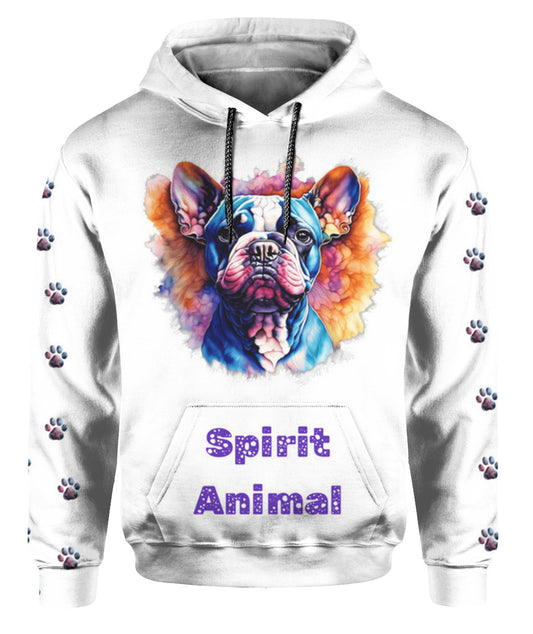 Spirit Animal ANGEL BULLDOG Unisex Hoodie – All-over print, soft felt, fast shipping, a perfect gift for pet lovers and pet parents