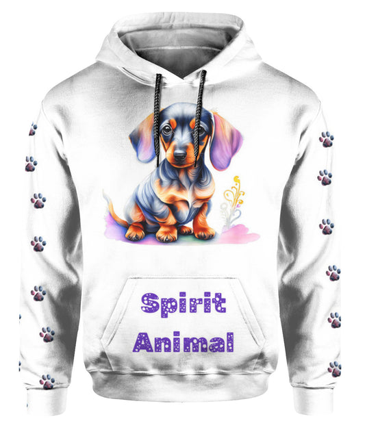 Spirit Animal DREAMER DACHSHUND Unisex Hoodie – All-over print, soft felt, fast shipping, a perfect gift for pet lovers and pet parents