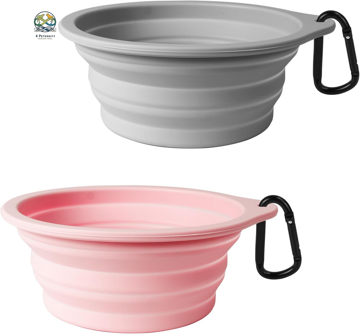 2-Pack Silicone Collapsible Dog Bowls, BPA Free Dishwasher Safe, Portable Foldable Expandable Travel Bowl, Food Water Feeding Cup Dish for Dogs Cats with 2 Carabiners (Army Green, Blue)