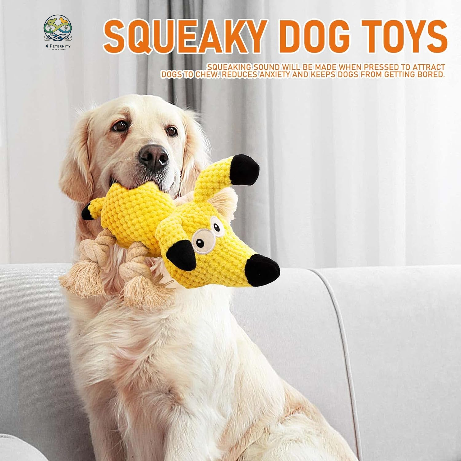 Dog Toys,Squeaky Dog Chew Toy with Crinkle Paper,Tough Stuffed Dog Toys for Teeth Cleaning,Durable Rope Toys for Puppy, Small, Middle Dogs (Dog)