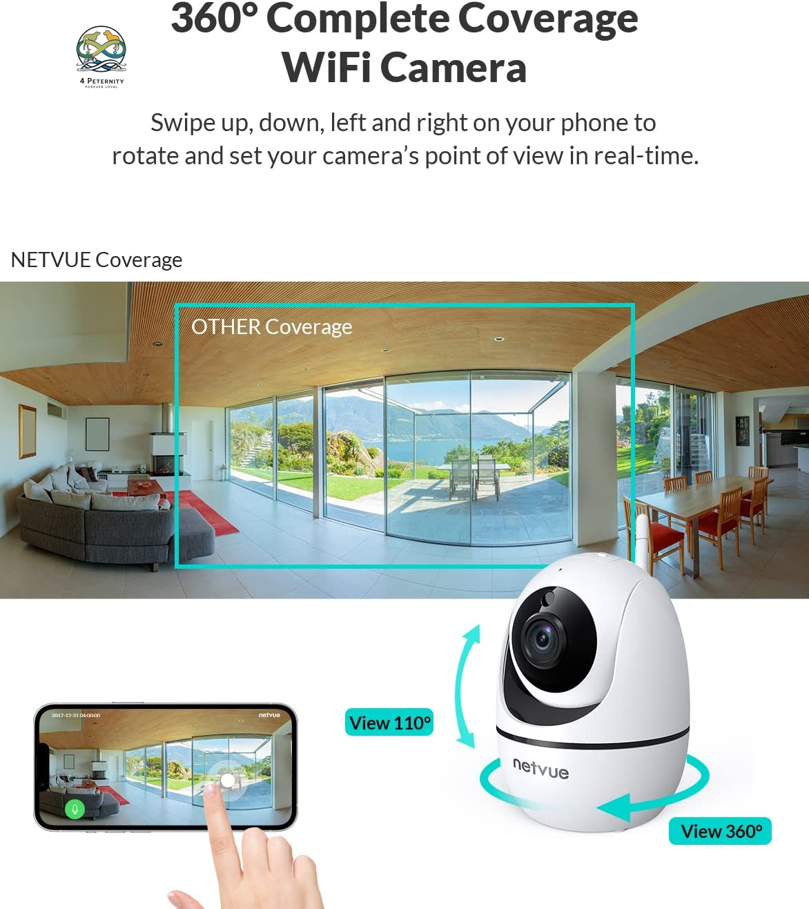 Indoor Camera, 1080P FHD 2.4Ghz Wifi Pet Camera, Home Camera for Pet/Baby, Dog Camera 2-Way Audio, Indoor Security Camera Night Vision, AI Human Detection, Cloud Storage/Tf Card, White