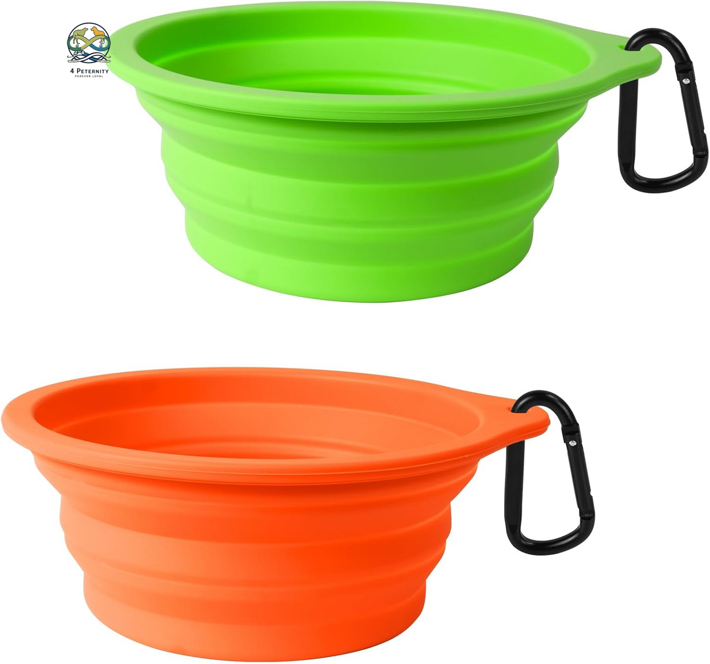 2-Pack Silicone Collapsible Dog Bowls, BPA Free Dishwasher Safe, Portable Foldable Expandable Travel Bowl, Food Water Feeding Cup Dish for Dogs Cats with 2 Carabiners (Army Green, Blue)
