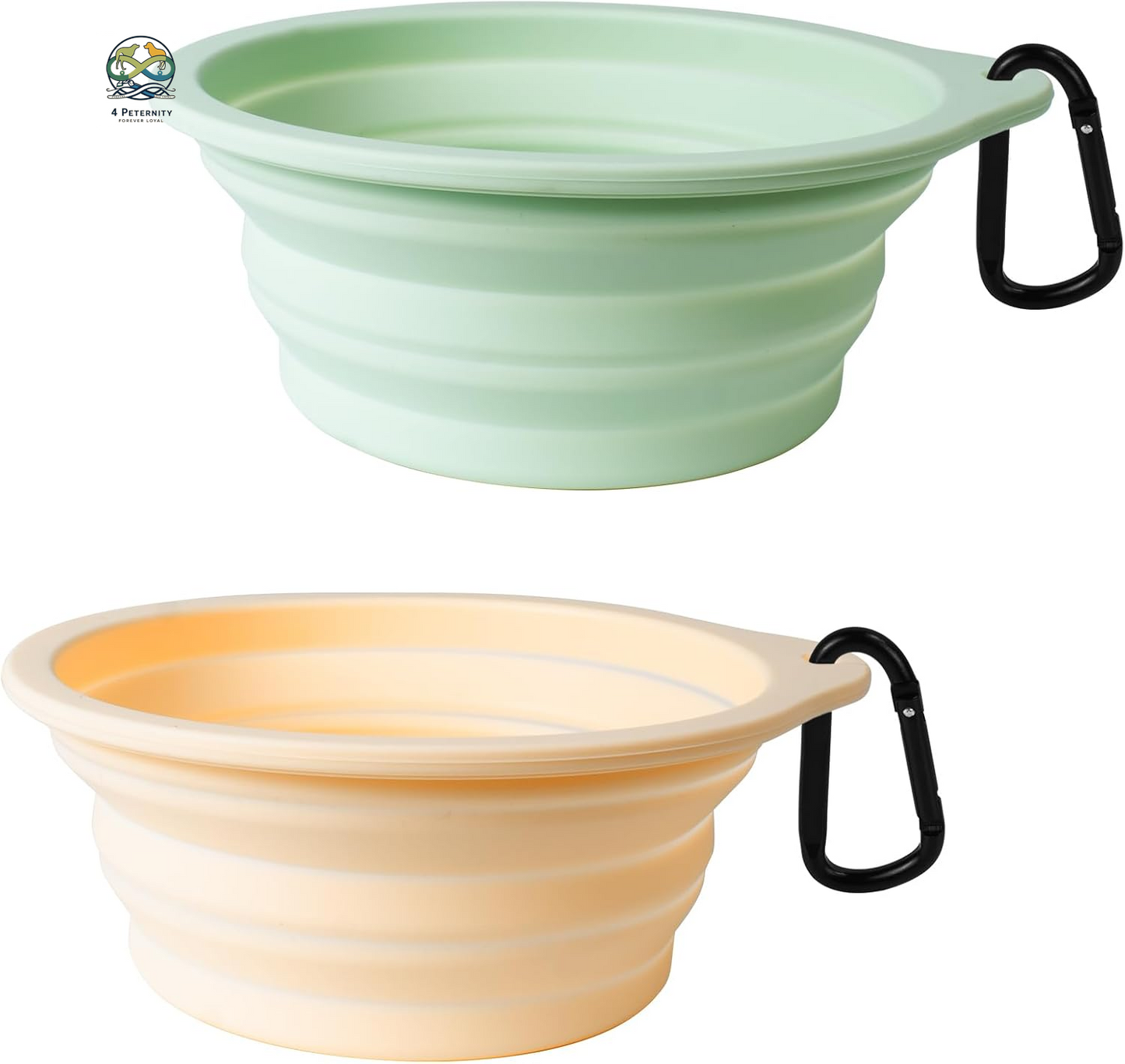 2-Pack Silicone Collapsible Dog Bowls, BPA Free Dishwasher Safe, Portable Foldable Expandable Travel Bowl, Food Water Feeding Cup Dish for Dogs Cats with 2 Carabiners (Army Green, Blue)