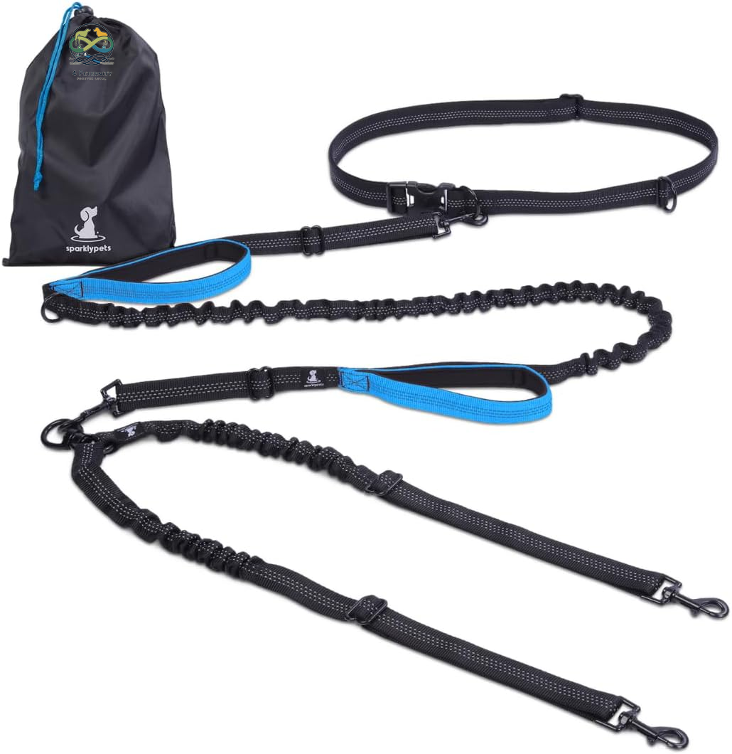 Hands Free Double Dog Leash – Dual Leash for Medium and Large Breeds – Lead for 2 Dogs with Padded Handles, Reflective Stitches, No Pull, Tangle Free
