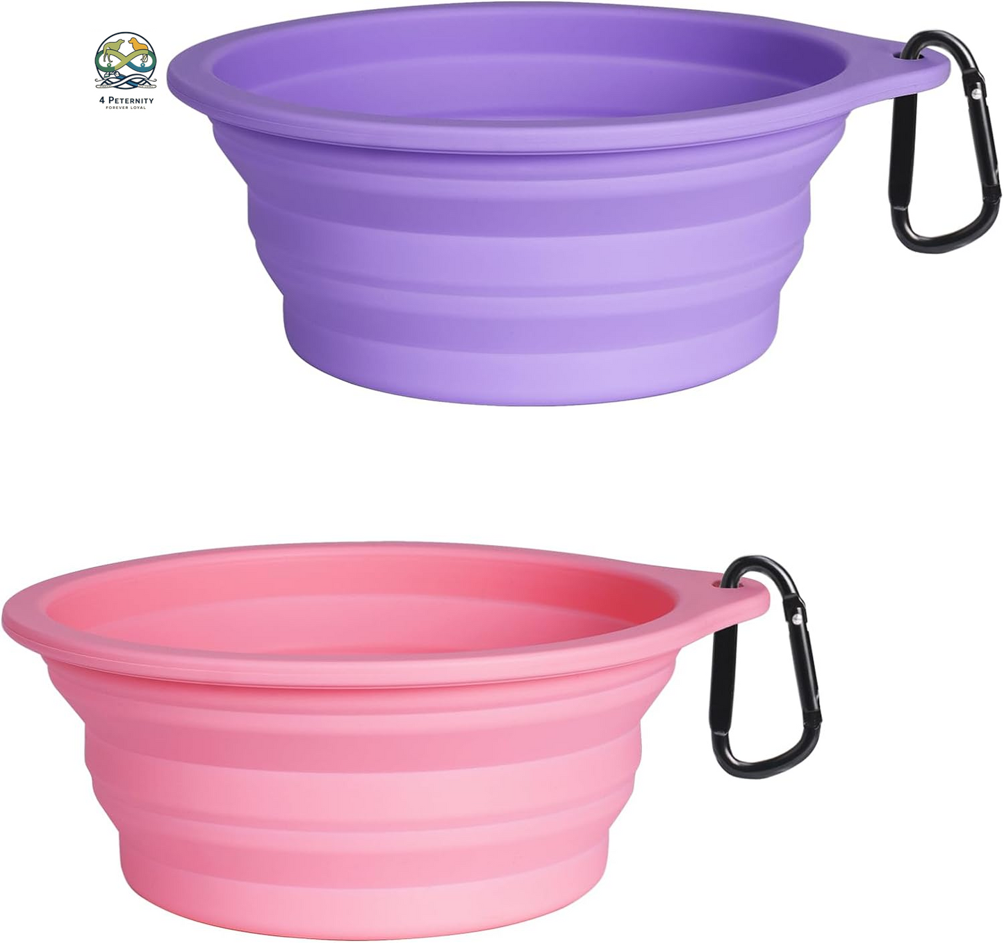 2-Pack Silicone Collapsible Dog Bowls, BPA Free Dishwasher Safe, Portable Foldable Expandable Travel Bowl, Food Water Feeding Cup Dish for Dogs Cats with 2 Carabiners (Army Green, Blue)