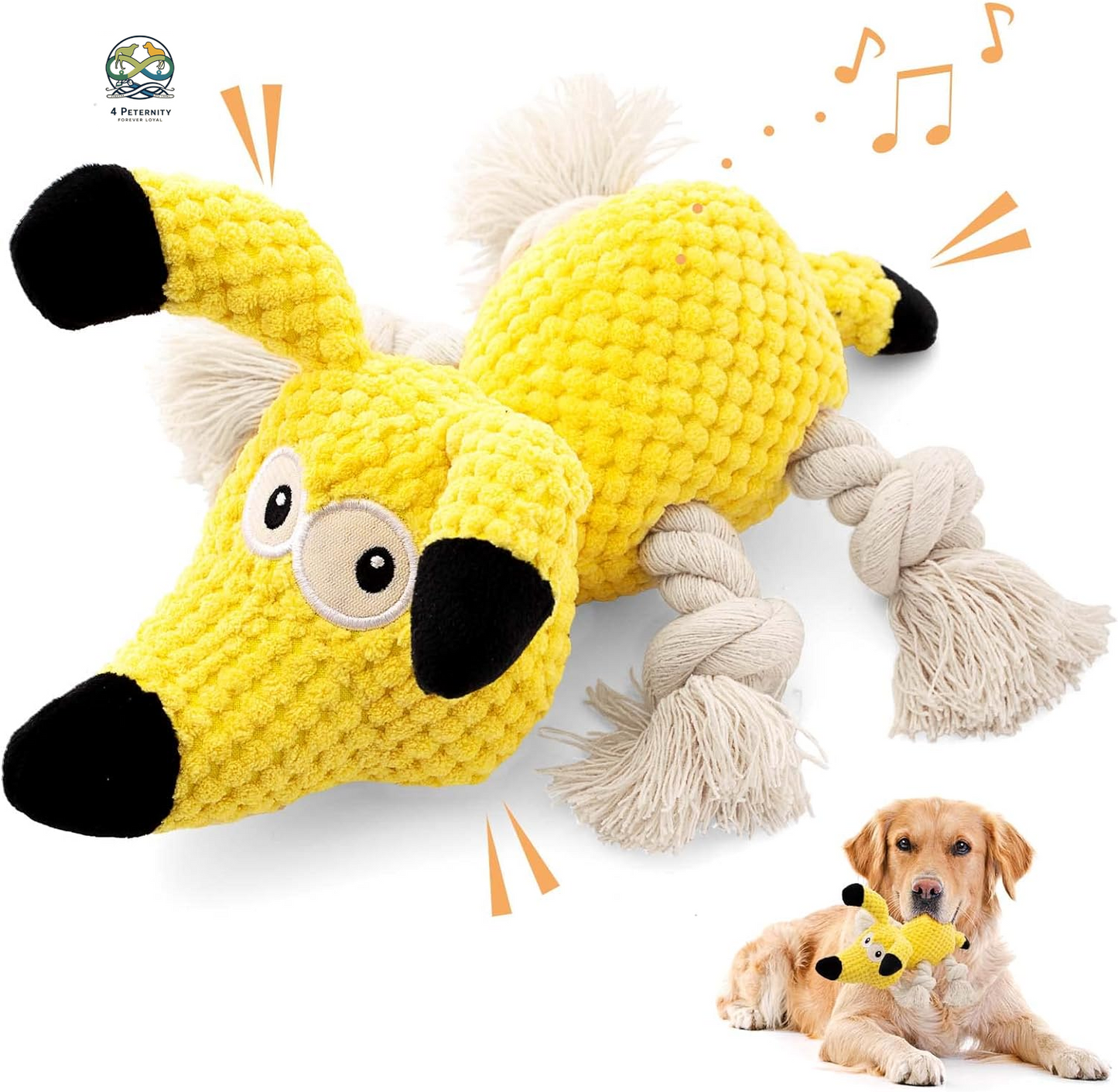 Dog Toys,Squeaky Dog Chew Toy with Crinkle Paper,Tough Stuffed Dog Toys for Teeth Cleaning,Durable Rope Toys for Puppy, Small, Middle Dogs (Dog)