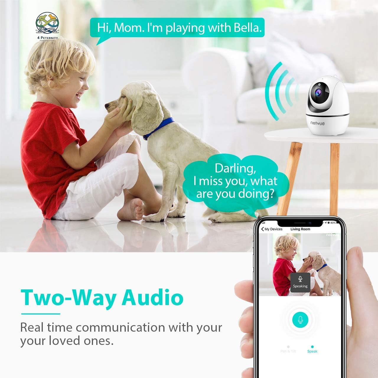 Indoor Camera, 1080P FHD 2.4Ghz Wifi Pet Camera, Home Camera for Pet/Baby, Dog Camera 2-Way Audio, Indoor Security Camera Night Vision, AI Human Detection, Cloud Storage/Tf Card, White