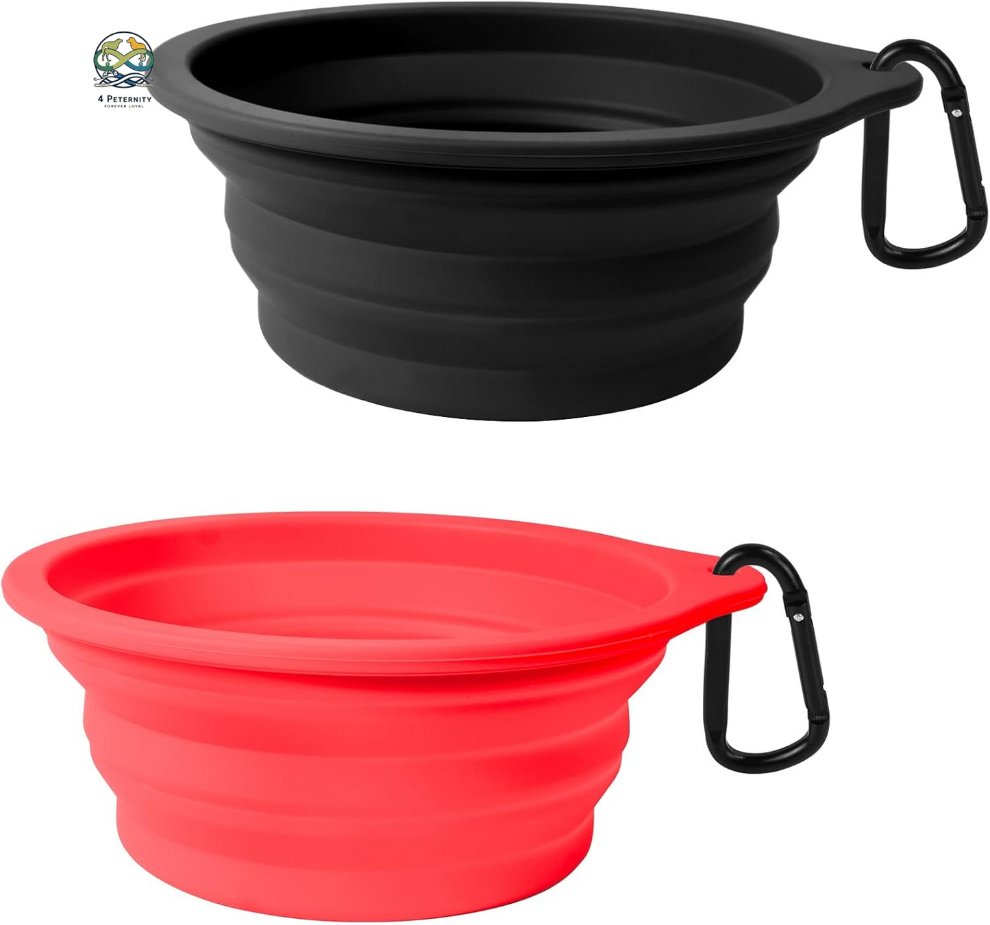 2-Pack Silicone Collapsible Dog Bowls, BPA Free Dishwasher Safe, Portable Foldable Expandable Travel Bowl, Food Water Feeding Cup Dish for Dogs Cats with 2 Carabiners (Army Green, Blue)