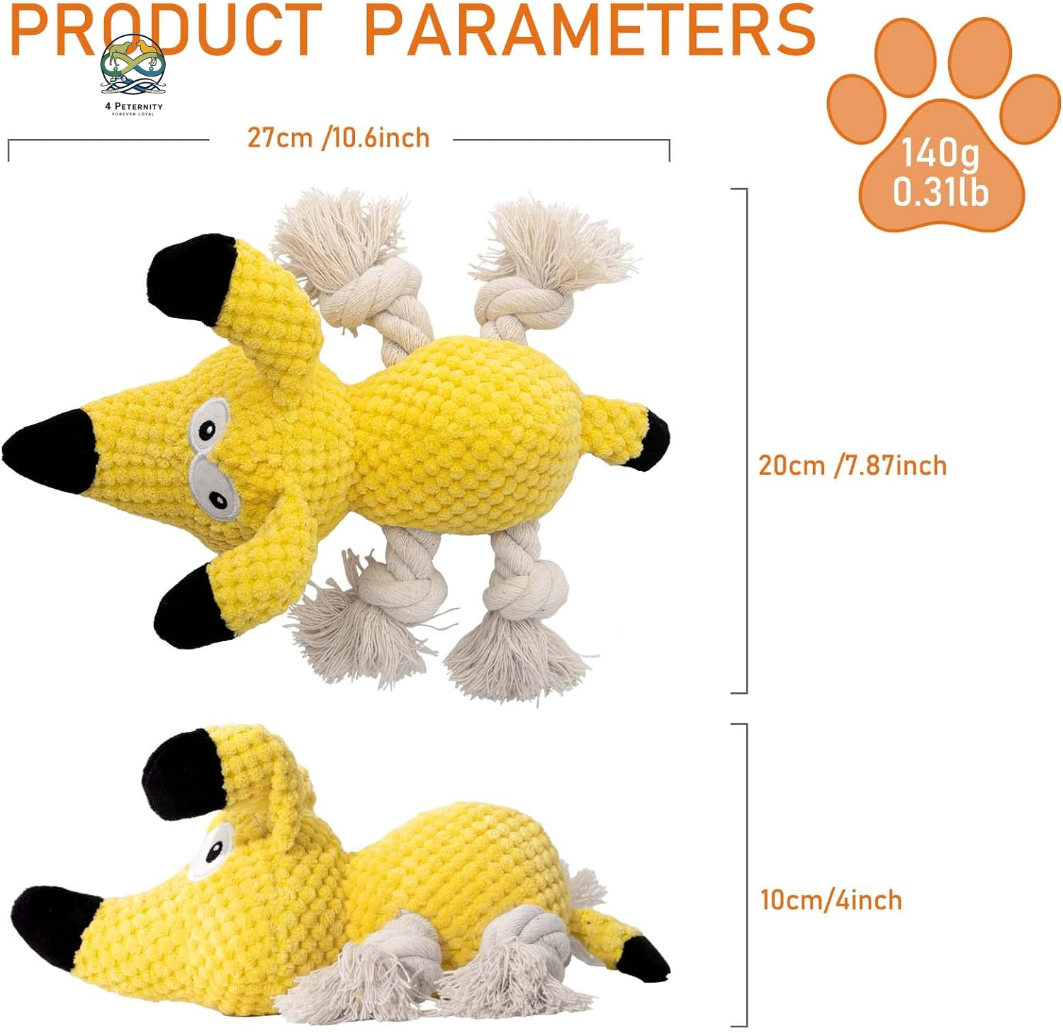 Dog Toys,Squeaky Dog Chew Toy with Crinkle Paper,Tough Stuffed Dog Toys for Teeth Cleaning,Durable Rope Toys for Puppy, Small, Middle Dogs (Dog)