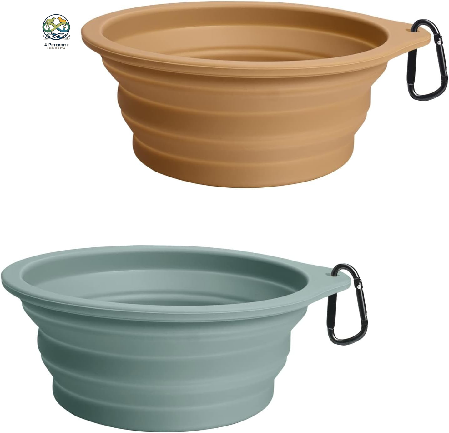 2-Pack Silicone Collapsible Dog Bowls, BPA Free Dishwasher Safe, Portable Foldable Expandable Travel Bowl, Food Water Feeding Cup Dish for Dogs Cats with 2 Carabiners (Army Green, Blue)