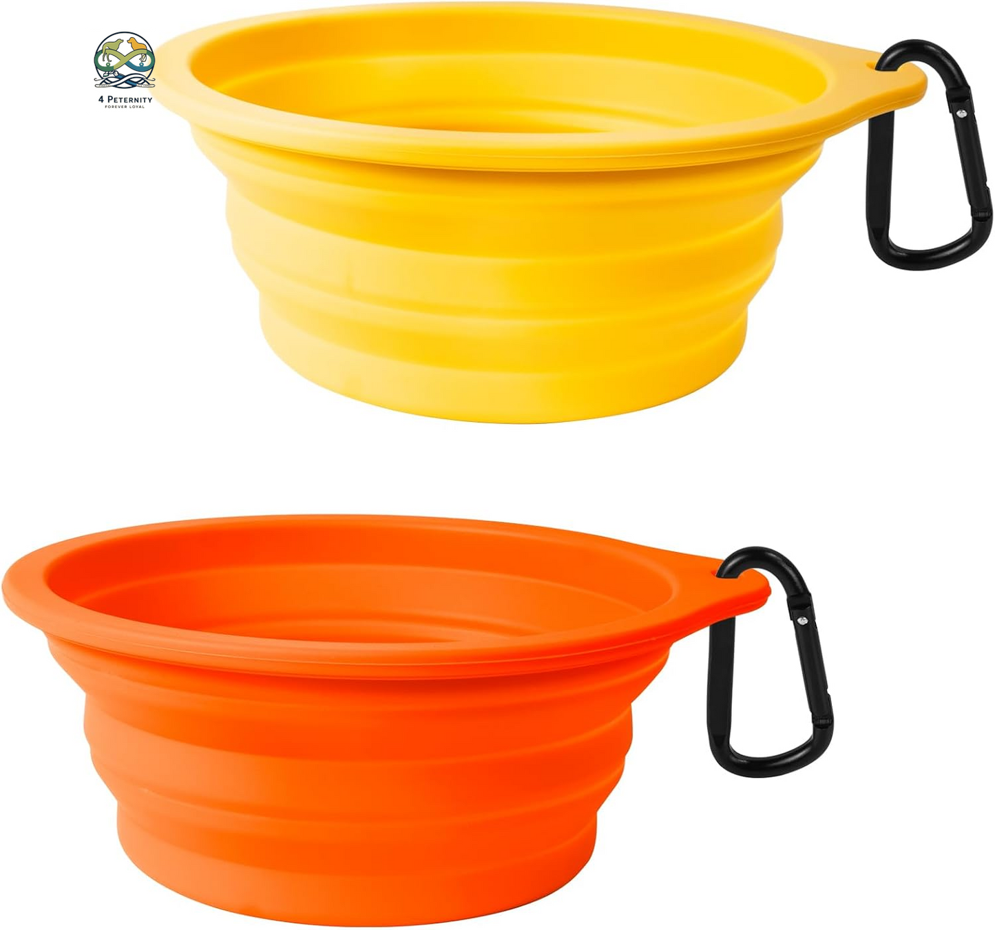 2-Pack Silicone Collapsible Dog Bowls, BPA Free Dishwasher Safe, Portable Foldable Expandable Travel Bowl, Food Water Feeding Cup Dish for Dogs Cats with 2 Carabiners (Army Green, Blue)