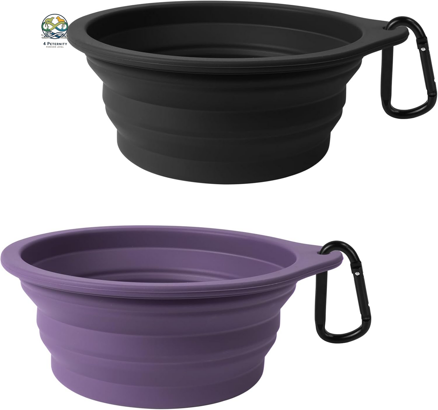2-Pack Silicone Collapsible Dog Bowls, BPA Free Dishwasher Safe, Portable Foldable Expandable Travel Bowl, Food Water Feeding Cup Dish for Dogs Cats with 2 Carabiners (Army Green, Blue)